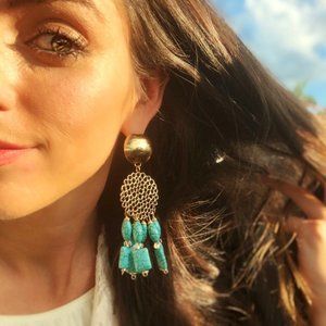 GOLD TURQUOISE DANGLE STATEMENT EARRINGS